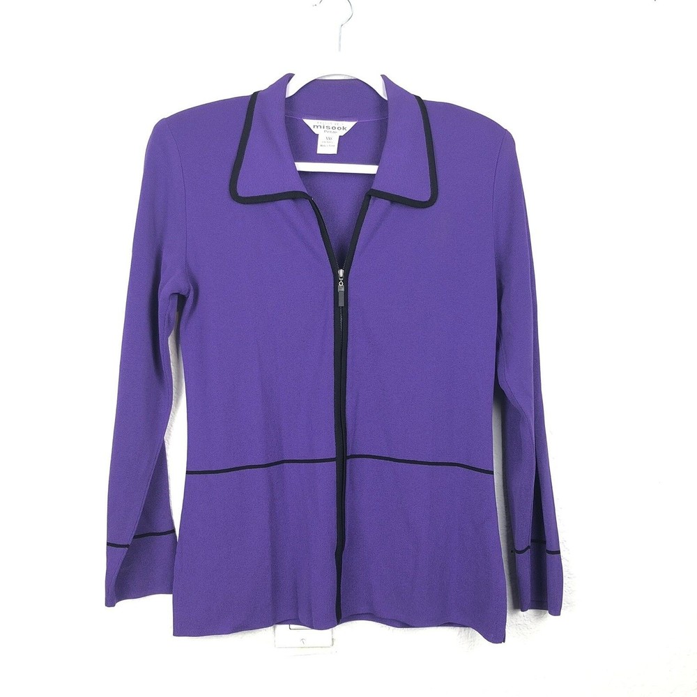 Exclusively Misook Petite womens cardigan size Xxs Purple Zip‎ Up